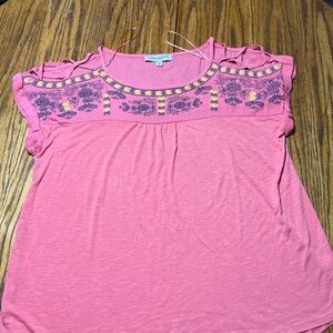 Tempted Hearts Pink Floral Embroidered Blouse